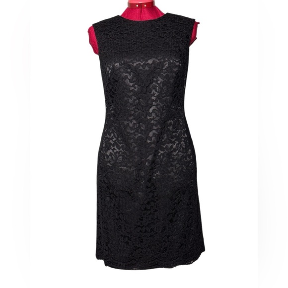 Lace overlay sleeveless midi fit'n'flare dress princess seams YKK invisible zip - Picture 2 of 9